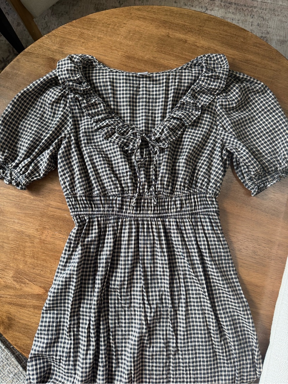 Petite S, Ruffle-Trim Boho Maxi  Dress — Black and Cream Small Plaid - Picture 3 of 5
